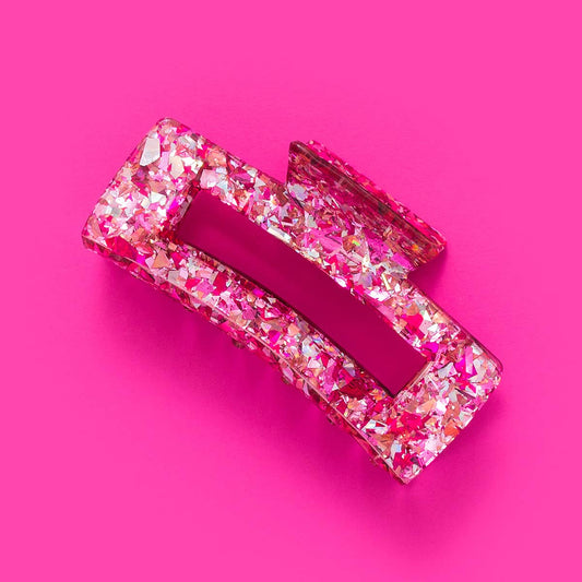 Large Claw Clip | Pink + Silver Confetti