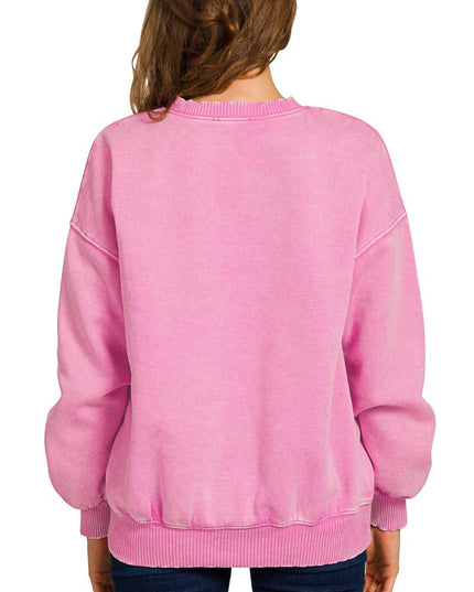 Acid Wash Fleece Oversized Pullover: MAUVE
