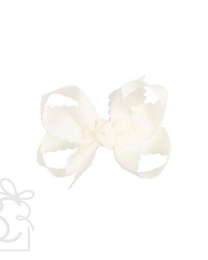 SCALLOPED EDGE BOW: Antique White / 3.5" Medium - 1.5" Ribbon on Alligator Clip