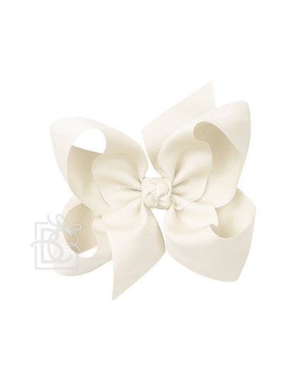SIGNATURE GROSGRAIN BOW ON CLIP: 6.5" Jumbo - 2.25" Ribbon on Lg. Alligator Clip / ANTIQUE WHITE