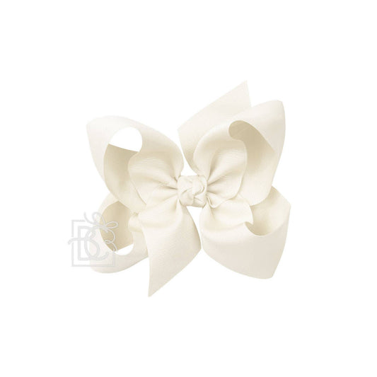 SIGNATURE GROSGRAIN BOW ON CLIP: 6.5" Jumbo - 2.25" Ribbon on Lg. Alligator Clip / ANTIQUE WHITE