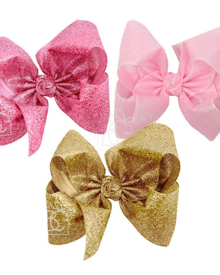 GLITTER METALLIC BOW ON CLIP: 6.5" Jumbo - 2.5" Ribbon on Lg. Alligator Clip / ROYAL BLUE