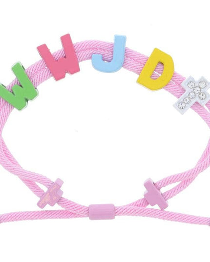 Kids Light Pink Cord & "WWJD" & White Cross Bracelet, Adj.
