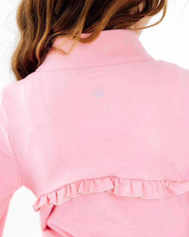 Preppy Pink Full-Zip Ruffle Active Jacket