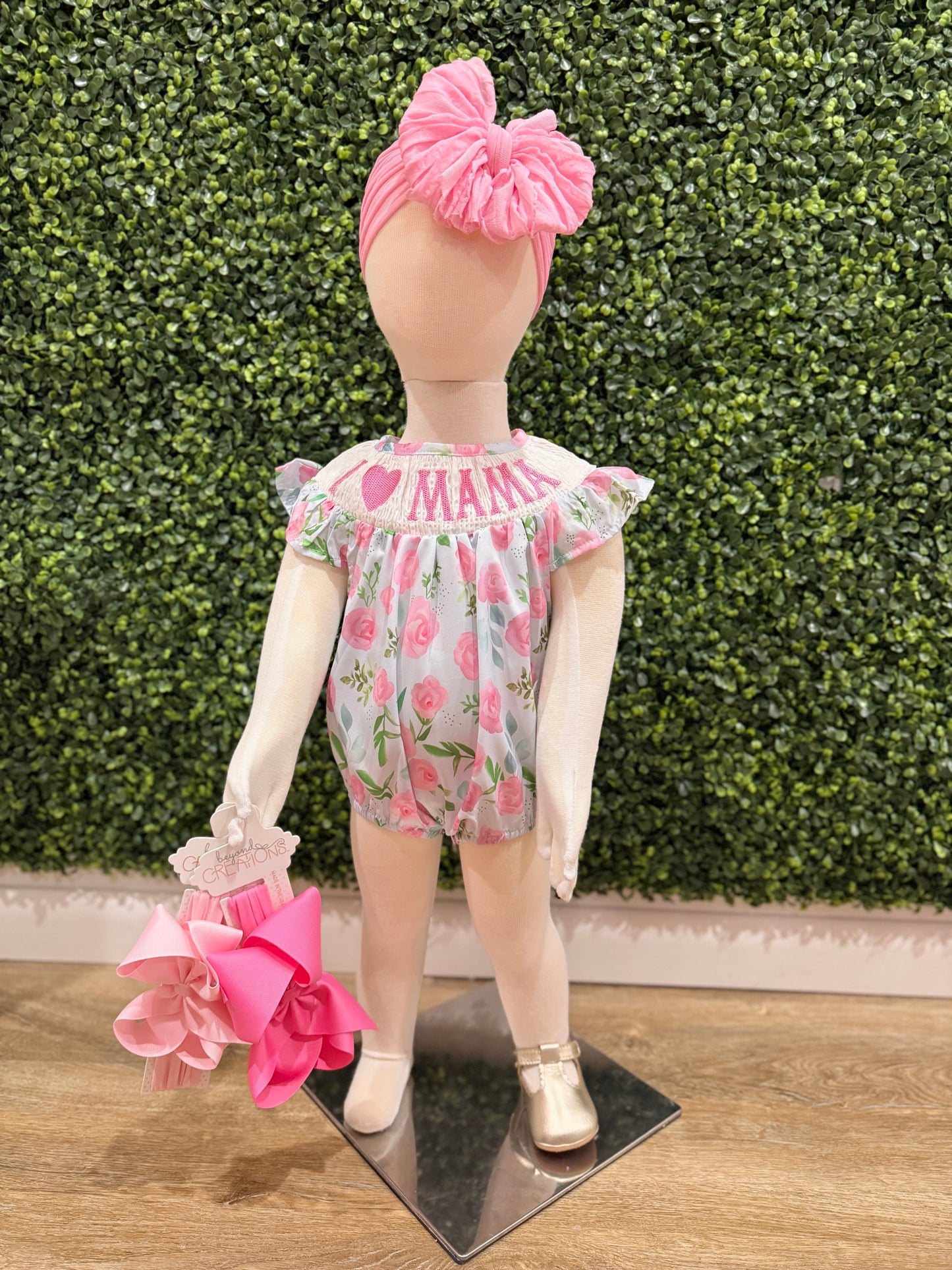 I ❤ MAMA” Girls Smocked Bubble Romper