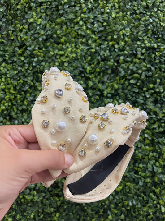 Cream Embellished Pearl Headband