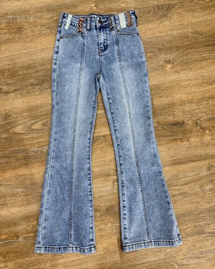Patterned Loop Fit Flared Jeans | Light Wash