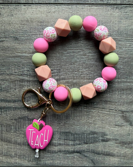 Pretty Pink Apple Colorful Teacher Keychain: Wristlet
