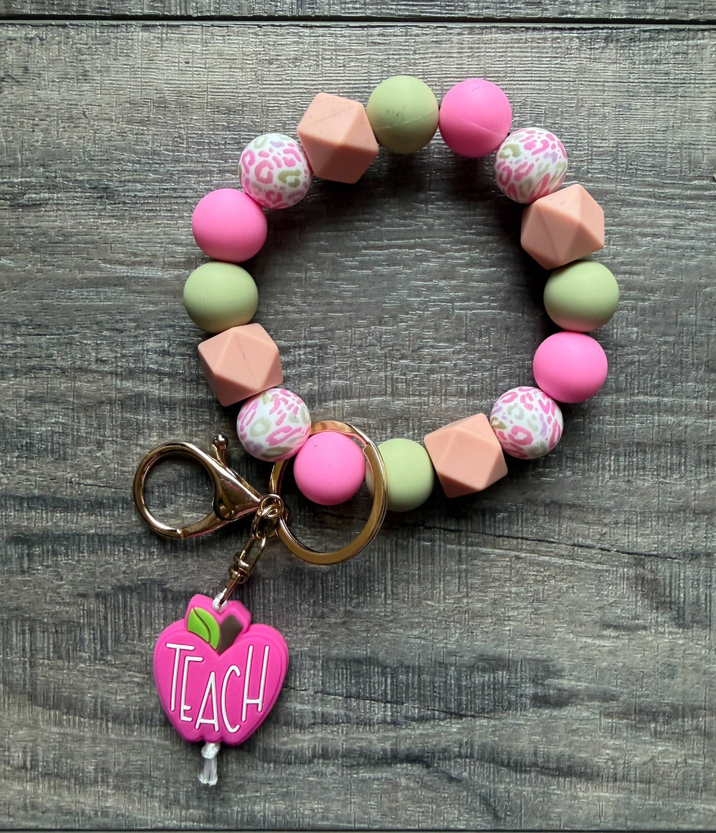 Pretty Pink Apple Colorful Teacher Keychain: Wristlet