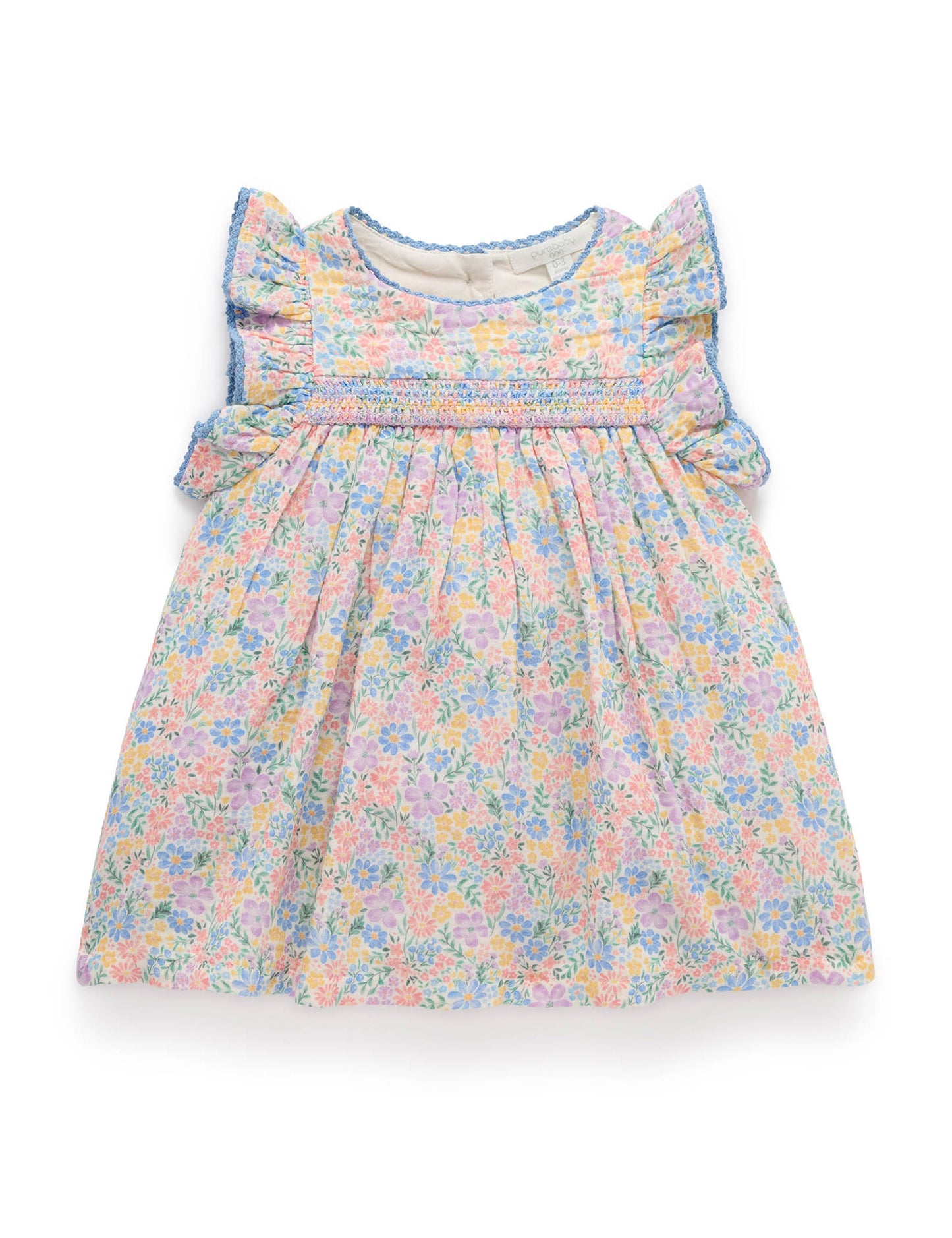 Isabella Smocked Dress | Blue Embroidered