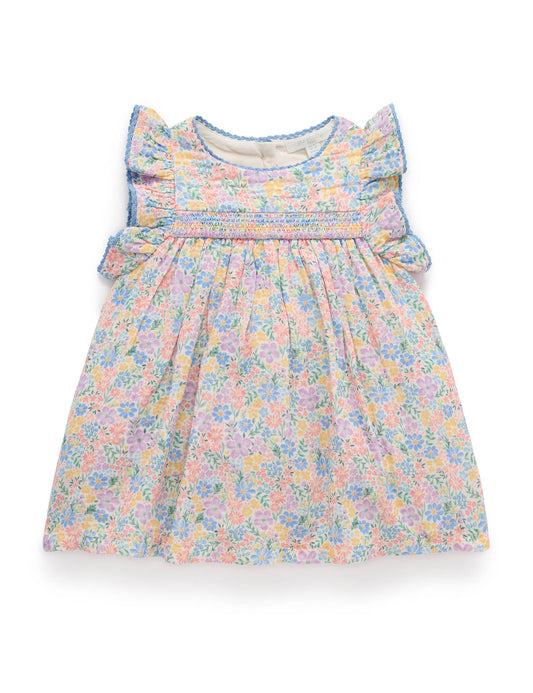 Isabella Smocked Dress | Blue Embroidered