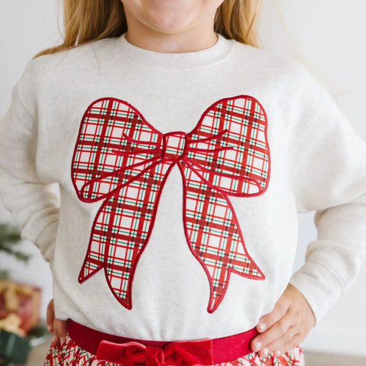 Christmas Plaid Bow Patch Sweatshirt