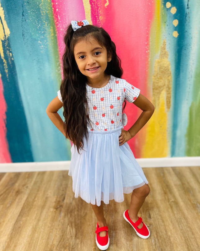 Apple Gingham Short Sleeve Tutu Dress