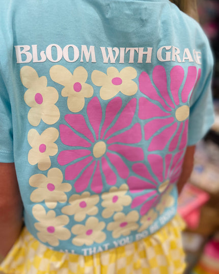 Bloom With Grace Embroidery Graphic Tee | Blue