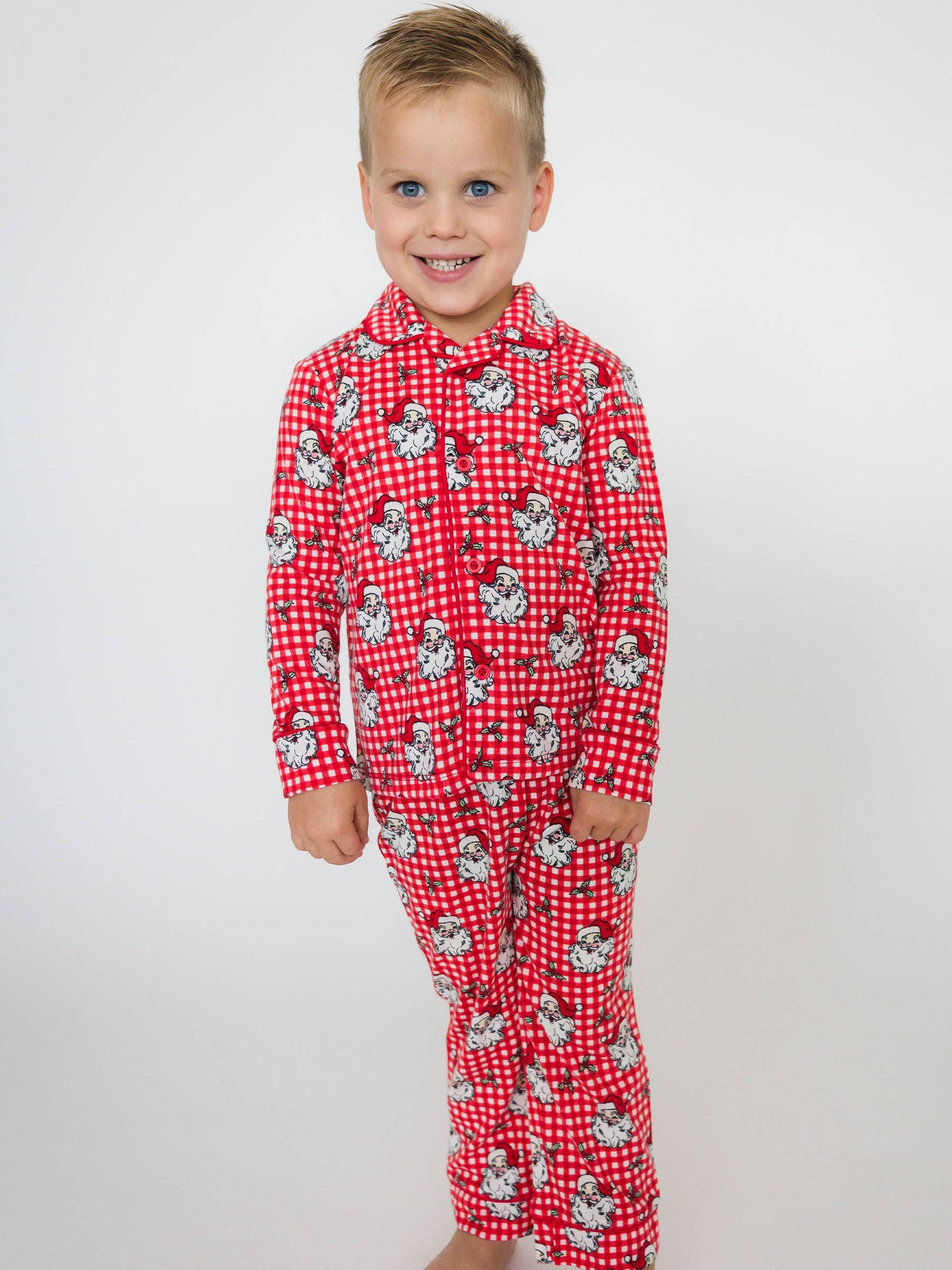 Red Dear Santa Long Sleeve Button Up Pajama Set