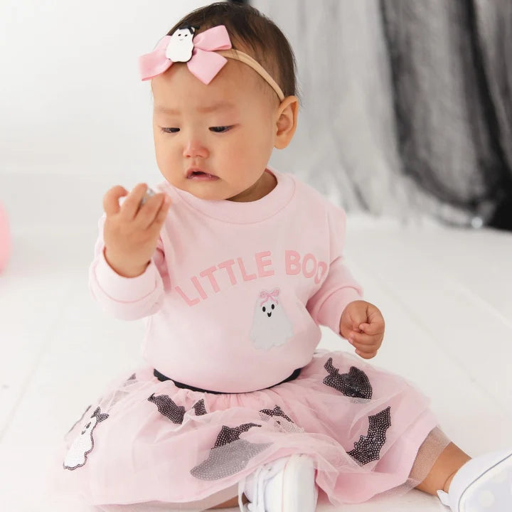 Little Boo Patch Halloween Long Sleeve Romper