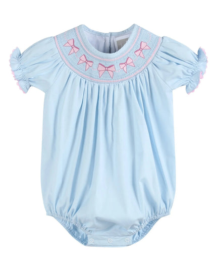 Blue & Pink Bow Smocked Bubble Romper