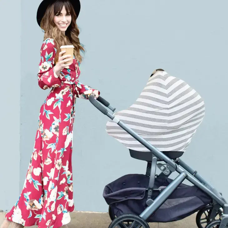 Mom Boss 4-in-1 Multi-Use Car Seat + Nursing Cover: Black + White Stripe