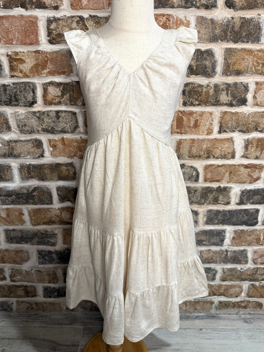 Linen Smocked Ruffle Dress - Oatmeal