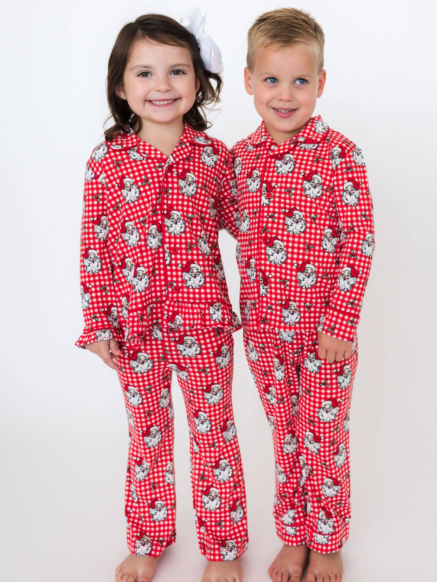 Red Dear Santa Long Sleeve Button Up Pajama Set