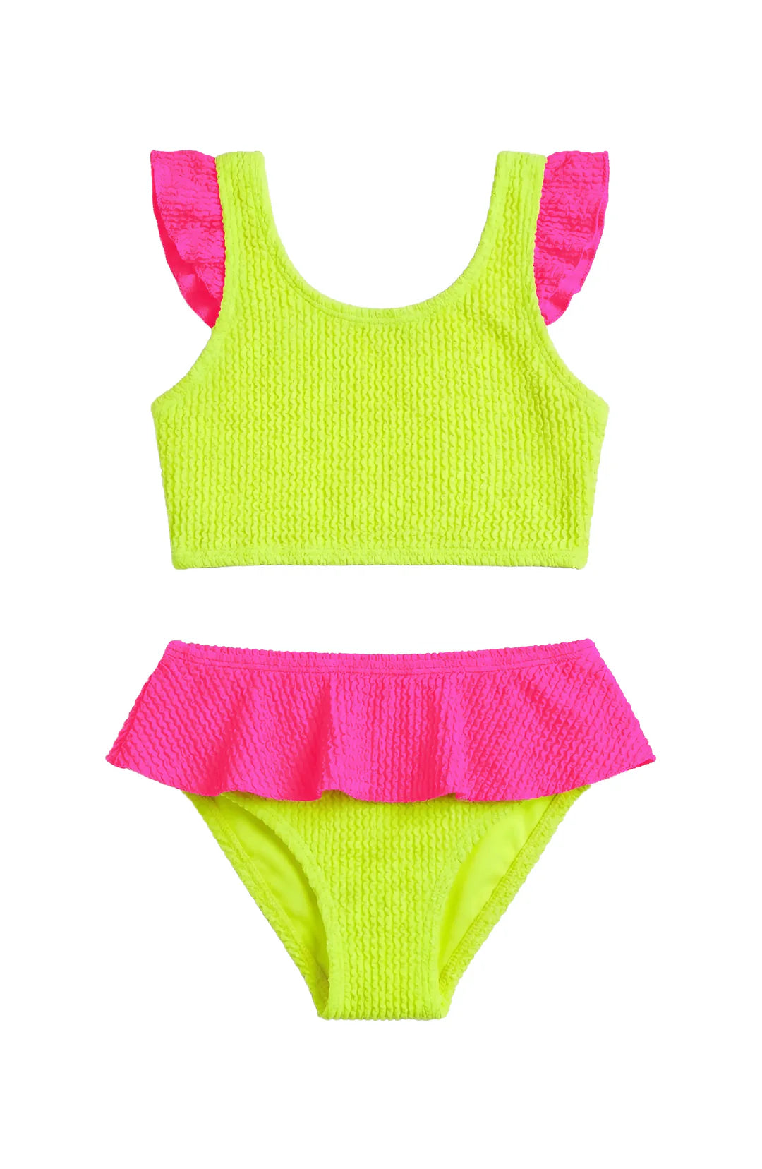 Toddler Crinkle Ruffle Bikini | Neon Pink/Lime