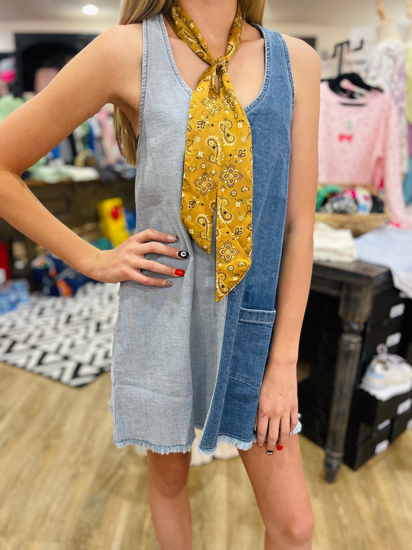 Nina Color Blocked Denim Dress