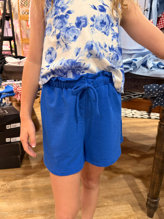 French Terry Paperbag Shorts | Royal Blue
