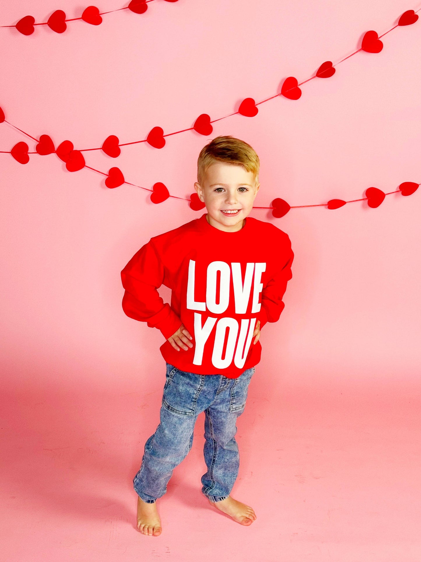Love You Valentines Puff Sweatshirt | Red