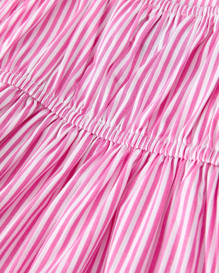 Summer Stripe Bow Ruffle Dress | Pink