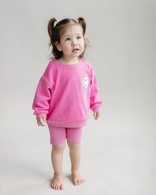 Pink Ribbed Biker Shorts Set