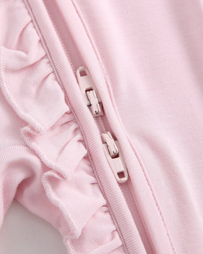 Dawn Ruffled Zippered Baby Romper | Pink