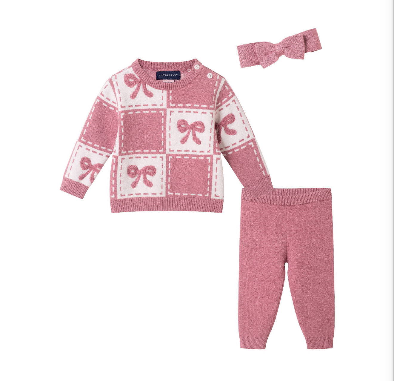 Bow Icon Chenille Sweater + Pants + Headband