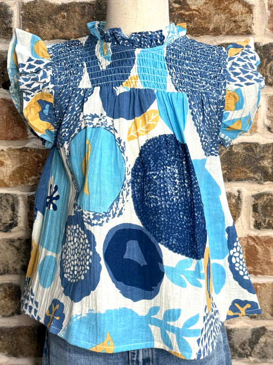 Abstract Smocked Cotton Linen Tank