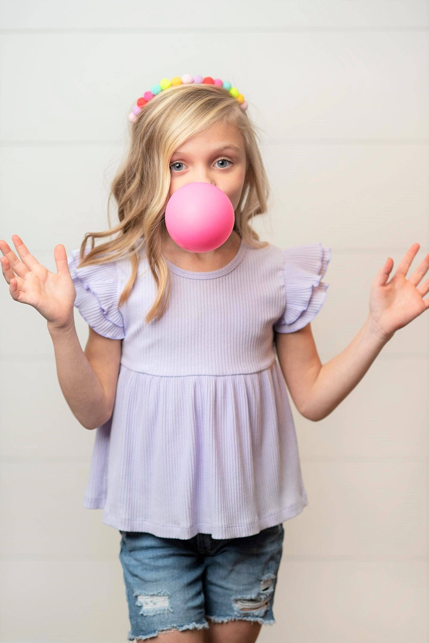 Lavender Double Ruffle Flutter Sleeve Top