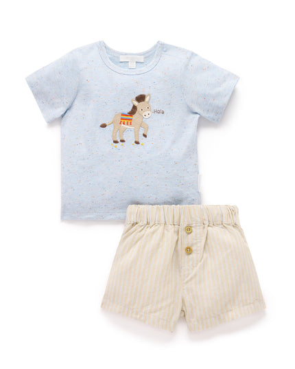 Donkey Linen Blend Short and Tee Set | Blue