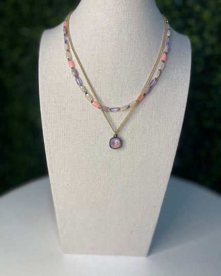 Multi Color Bead Necklace | Pink/Purple