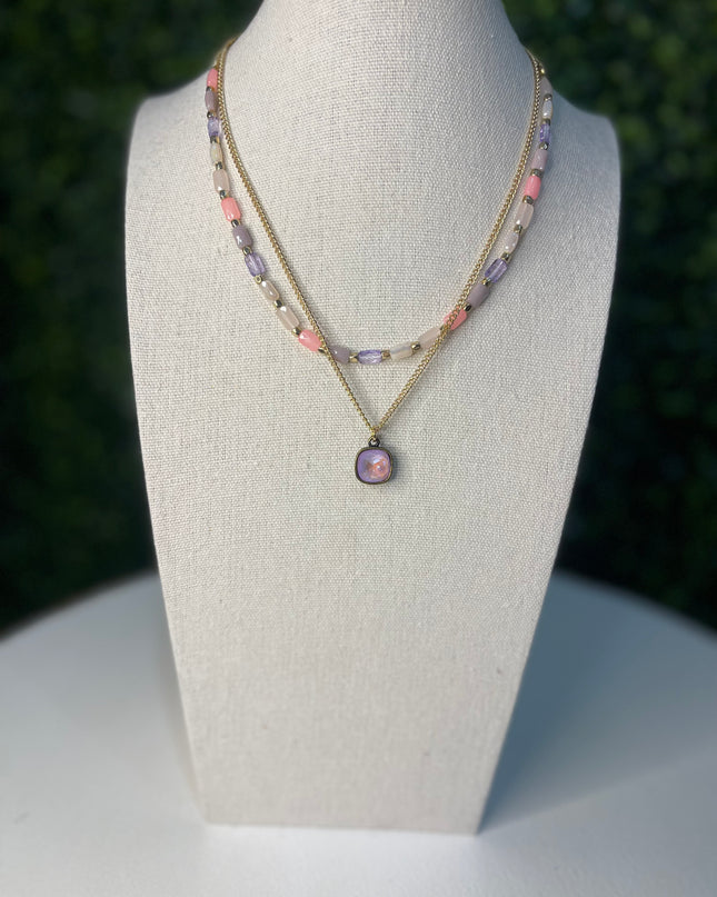 Multi Color Bead Necklace | Pink/Purple