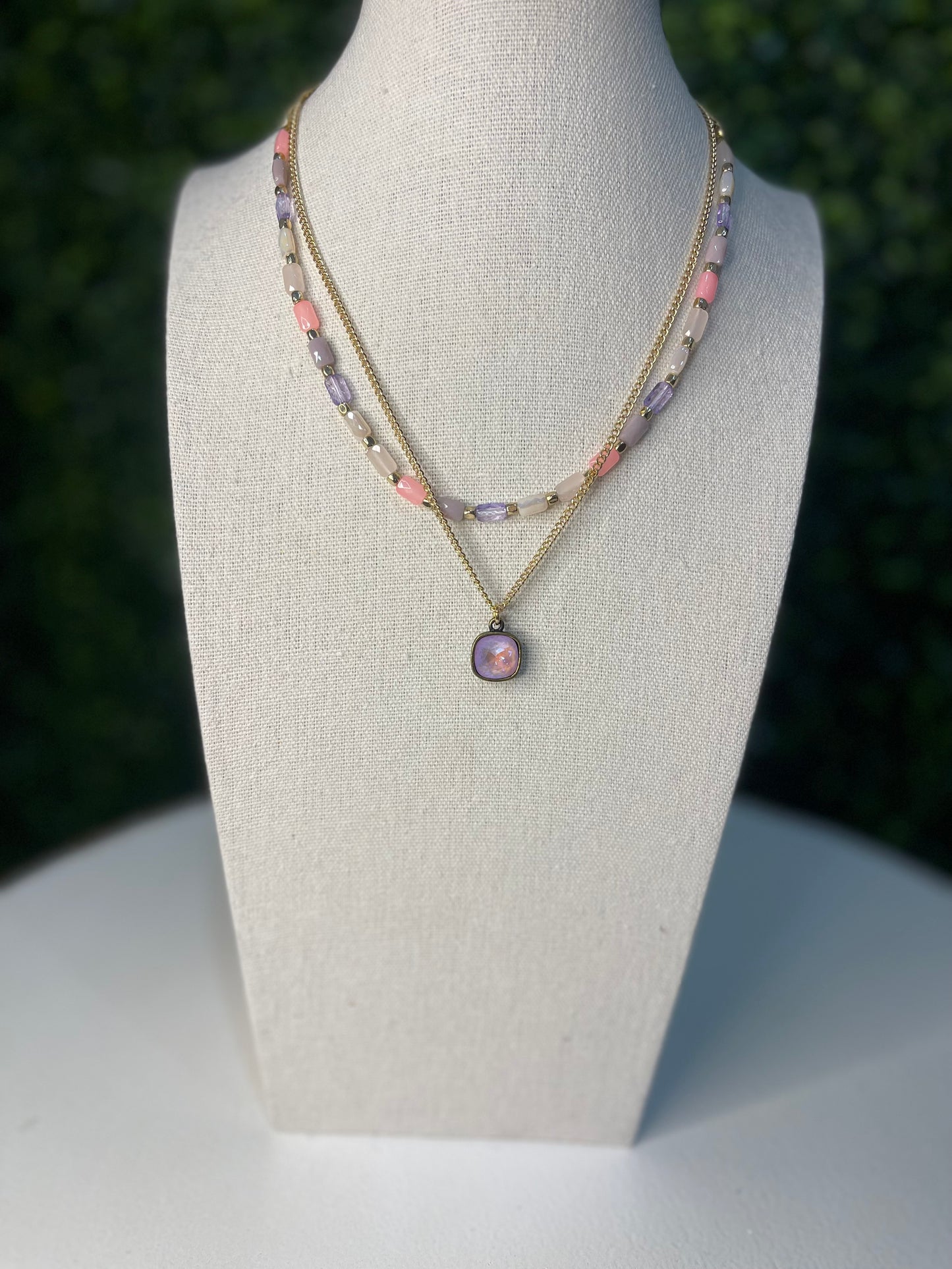 Multi Color Bead Necklace | Pink/Purple