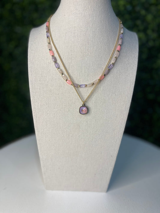 Multi Color Bead Necklace | Pink/Purple