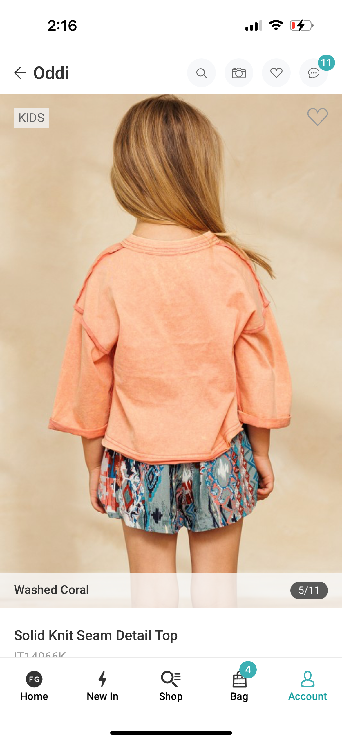 Washed Coral Knit Seam Detail Top