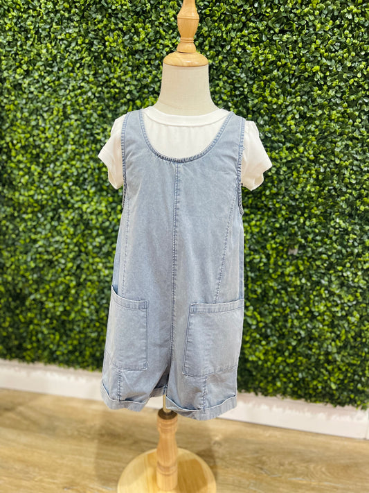 Washed Patch Pocket Sleeveless Romper | Denim