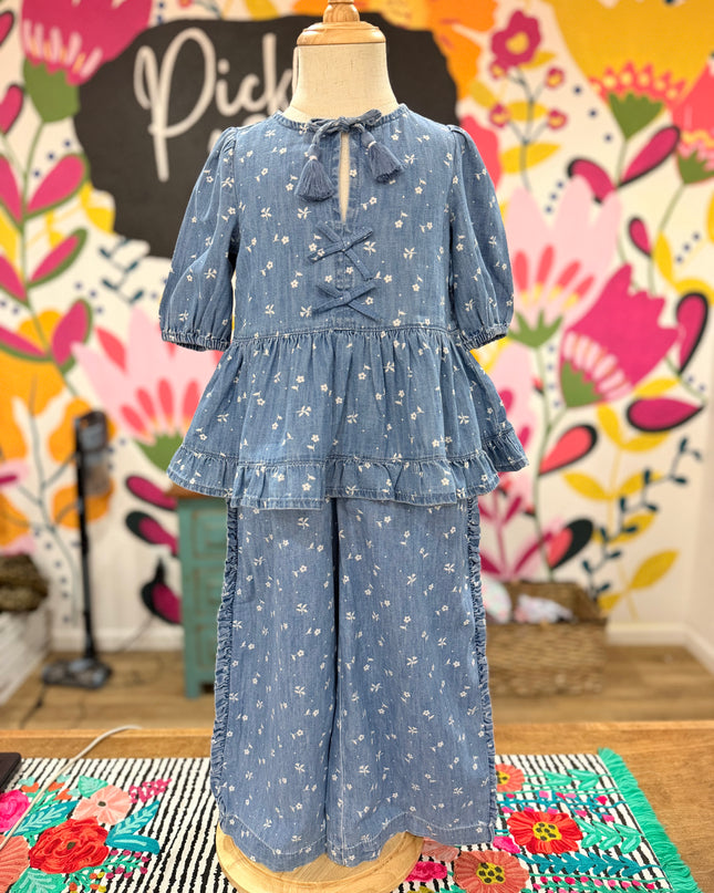 Mila Ruffle Pants/ Ruffle Top Set | Denim