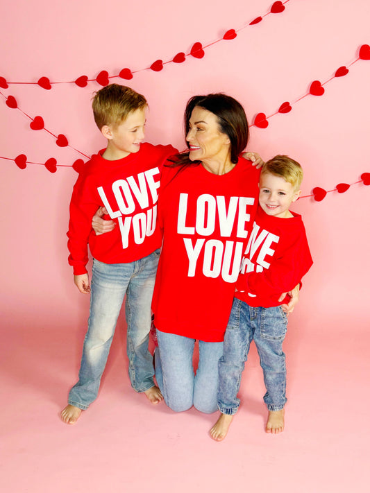 Love You Valentines Puff Sweatshirt | Red