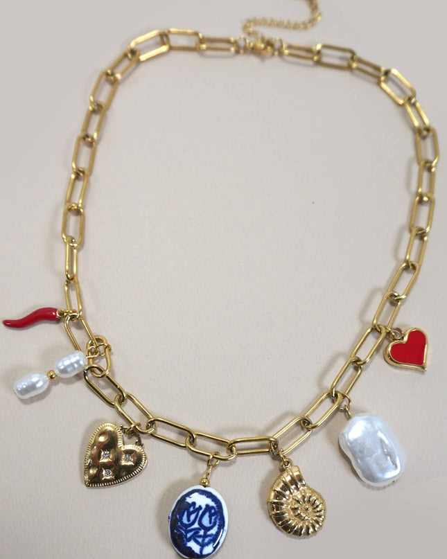 Chile Love | Stainless Steel Gold Charm Necklace