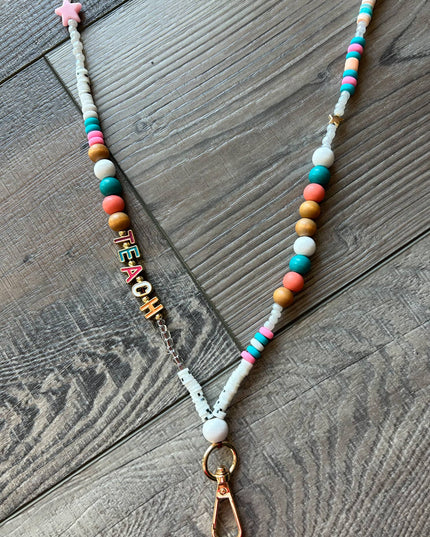 Teach Colorful Beaded Lanyard with Breakaway Clasp