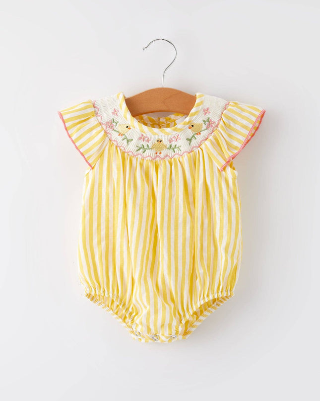 Spring Chick Floral Embroidered Smocking Romper