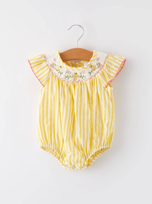 Spring Chick Floral Embroidered Smocking Romper