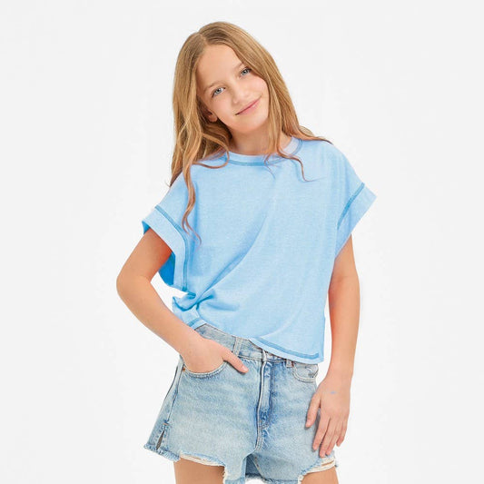 Open Back Reverse Stitched Top | Neon Aqua