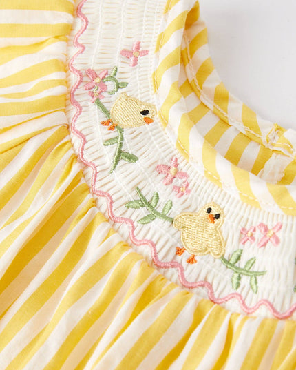Spring Chick Floral Embroidered Smocking Romper
