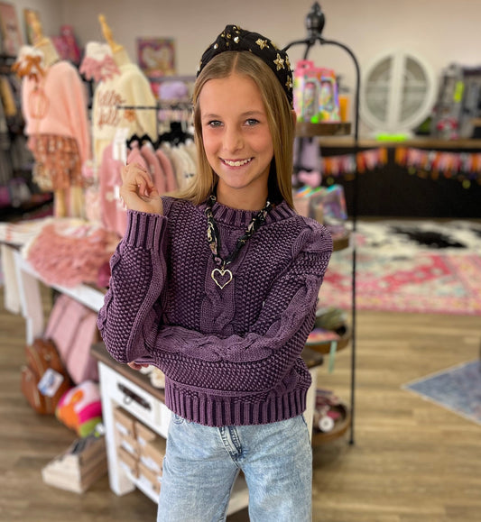 Cable Knit Crop Sweater | Glazed Plum